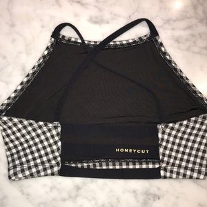 gingham high neck sports bra